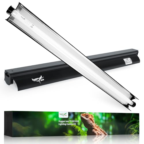 T5 Reptile Light Fixture Combo Kit 24W Light Fixture Reptile Terrarium Hood 10.0 UVB Light Bulb Fluorescent Tube Ideal for Tropical and Deserts Such as Bearded Dragon Lizards and Tortoises - color: 24W-Black, size: 24W 22.4IN Black