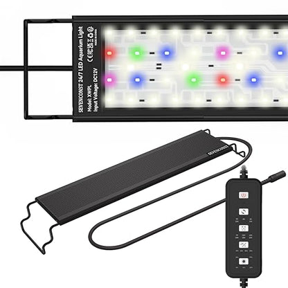 24/7 Mode LED Aquarium Light for 24-30 Inch Plant & Fish Tank, IP68 Full Spectrum Light, Sunrise-Daylight-Moonlight, White Red Green Blue Pink LEDs with Extendable Brackets for Freshwater - size: For 24-30 inch Tank