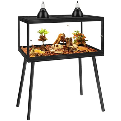 PROLEE Bearded Dragon Tank with Leg Stand 62 Gallons, Acrylic Panel Lizard Tank, Reptile Tank with Metal Mesh Roof Door (Black, 40"x20"x20") - color: Black, size: 40"x20"x20"