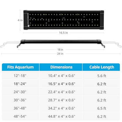 NICREW ClassicLED Plus LED Aquarium Light with Timer, 15 Watts, for 18 to 24 Inch Fish Tank Light, Daylight and Moonlight Cycle, Brightness Adjustable - size: 18 - 24 in