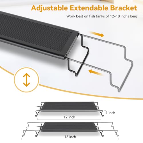 hygger 14W LED Aquarium Light, 12-18 Inch Fish Tank Light with Timer Auto On/Off, Sunrise Sunset Mode, Adjustable Brightness and Colors, Full Spectrum Light with Extendable Brackets for Freshwater - size: 12"- 18" (14W)