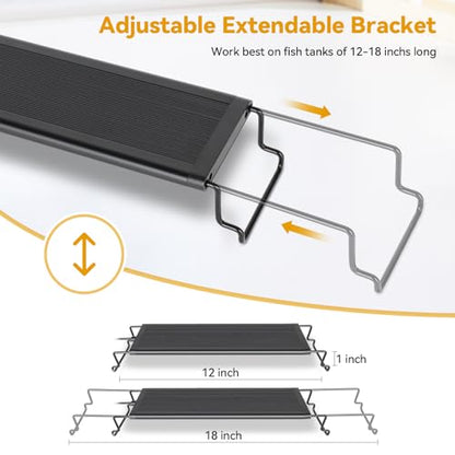 hygger 14W LED Aquarium Light, 12-18 Inch Fish Tank Light with Timer Auto On/Off, Sunrise Sunset Mode, Adjustable Brightness and Colors, Full Spectrum Light with Extendable Brackets for Freshwater - size: 12"- 18" (14W)