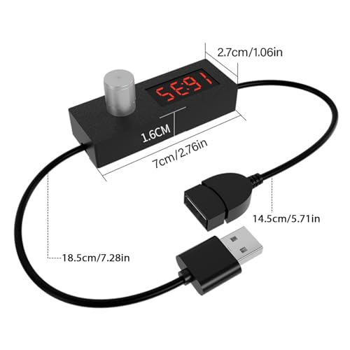 PowerFlow Adjustable USB Timer Cable Programmable Countdown Power Off Switch with Digital Display for USB Fan Lamp Night Light Aquarium 5V Devices