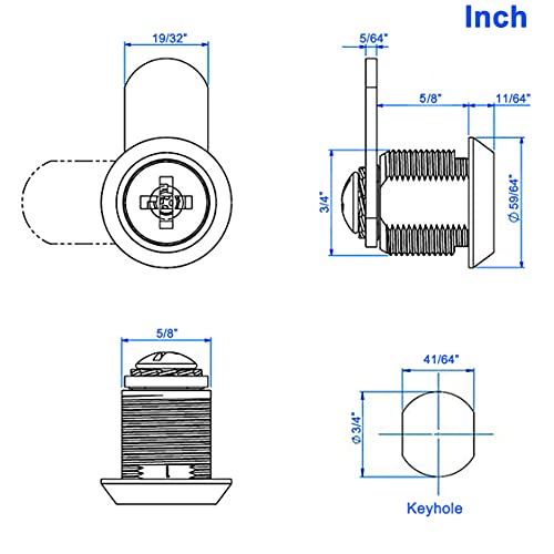 WOOCH Cabinet Cam Lock, 5/8 Inch Keyed Alike Cam Locks Secure File Drawer Door Mailbox Tool Box Dresser RV Cylinder Replacement Lock Hardware, Fits on 1/2" Max Panel Thickness (2 Pack) Chrome Finish - size: 5/8 Inch Offset
