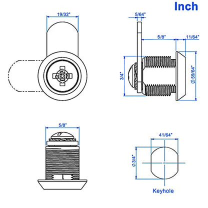 WOOCH Cabinet Cam Lock, 5/8 Inch Keyed Alike Cam Locks Secure File Drawer Door Mailbox Tool Box Dresser RV Cylinder Replacement Lock Hardware, Fits on 1/2" Max Panel Thickness (2 Pack) Chrome Finish - size: 5/8 Inch Offset