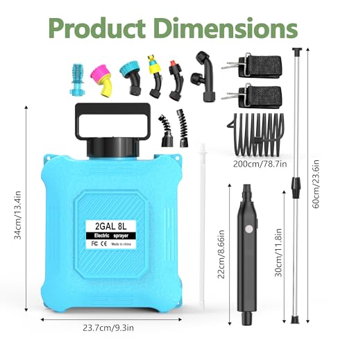 Upgraded 2-Gallon Battery Sprayer Used for Fertilizer, Pesticides, Weeds & Pests, – USB Charging, 6 Nozzles, 2 Speeds, Retractable Wand, Adjustable Shoulder Strap (Blue) - color: Blue