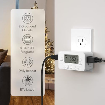 BN-LINK 7-Day Heavy Duty Digital Timer with Dual Outlet, LCD Display, 3-Prong Programmable Design, for Lights, Fans, Coffee Machine, Home, Kitchen, Office, Indoor Use, 125V 15A 1875W, 1 Pack - color: 7 Day,2 Outlet, 1-pack