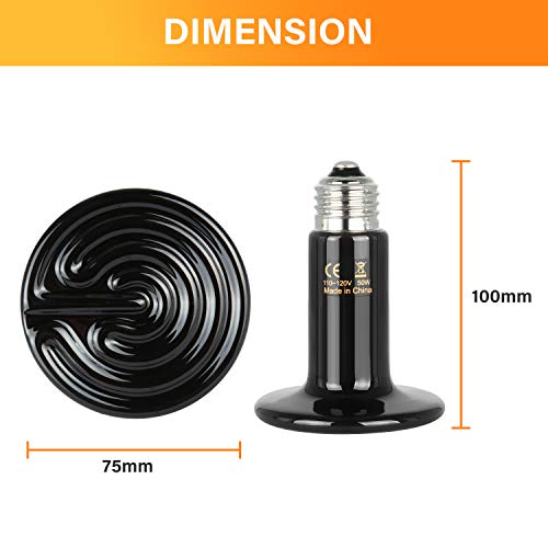 Simple Deluxe 50W Ceramic Heat Emitter Reptile Heat Lamp Bulb No Light Emitting Brooder Coop Heater for Amphibian Pet & Incubating Chicken,2 Pack - size: 50 Watts, style: 2 Pack