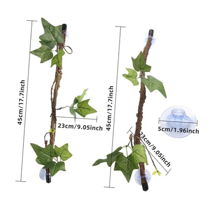 2Pcs Artificial Reptile Tree Vines with Strong Suction Cups for Terrarium Habitat Climbing and Decoration Jungle Branches for Lizards and Amphibians