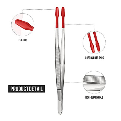 Honoson 2 Pieces Rubber Tipped Tweezers PVC Rubber Coated Soft Non Marring Flat Tip Lab Industrial Hobby Craft Tweezers Tools Jewelry Coin Stamp Tongs(Red) - color: Red