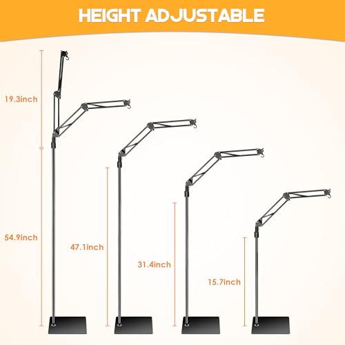 Enhon Reptile Heat Lamp Stand, Dual Reptile Light Stand with Two Flexible Brackets, Adjustable Heat Lamp Stand (15.7-74.3inch) with 360° Swing Arm and Anti tip Clip for Bearded Dragon Turtles Snake