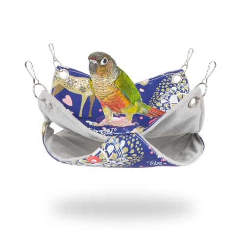Wontee Bird Double Hammock Warm Nest Bed for Parrot Budgie Parakeet Cockatiel Conure Lovebird Hamster Rat Mice Chinchinlla (S) - size: S