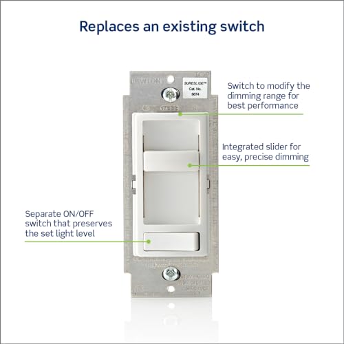Leviton SureSlide Dimmer Switch for Dimmable LED, Halogen and Incandescent Bulbs, 6674-P0W, White - color: White, size: 1 pack