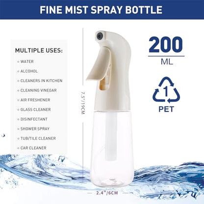 TANSHINE Continuous Spray Bottle for Hair,Ultra Fine Mist Water Hair Spray Bottles,Mister Spray Bottle,Refillable Plastic Sprayer for Hairstyling,Cleaning,Alcohol,Plants, Salons,6.8oz/200ml,Beige - color: Beige