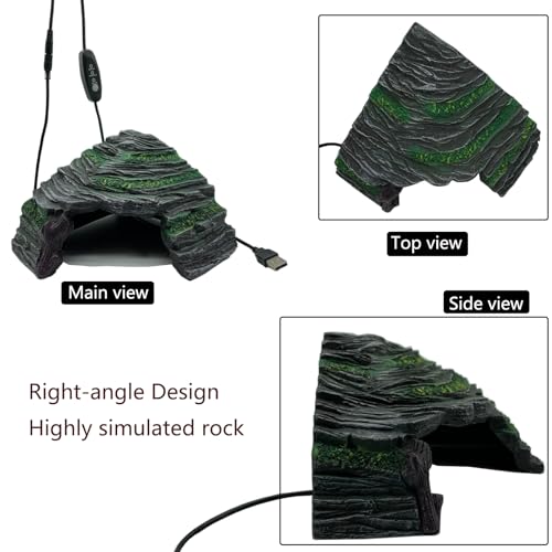 Heated Reptile Hides and Caves Resin Simulation Rock Reptile Hide Cave Bearded Dragon Hideout Heating Hide with Adjustable Temperature for Lizards Tortoise Turtles Snake Gecko
