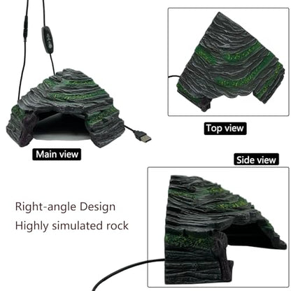 Heated Reptile Hides and Caves Resin Simulation Rock Reptile Hide Cave Bearded Dragon Hideout Heating Hide with Adjustable Temperature for Lizards Tortoise Turtles Snake Gecko