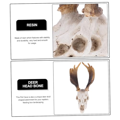 MERRYHAPY Reptile Skull Decor Resin Deer Skull Hideout Cave Safe Light Reptile Tank Decor