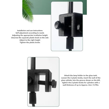 Reptile Lamp Light Stand, Adjustable Height Multi Angle Rotation Reptile Lamp Stand Strong Fixing Easy to Assemble Stable for Lizards for Brooder Boxes (US Plug 110V)