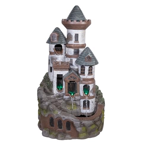 Alpine Corporation USA1368 Outdoor Floor Tiered Fairy Castle Water Fountain with Color Changing LED Lights, 35", Brown - color: Tower Castle Fountain With Led's