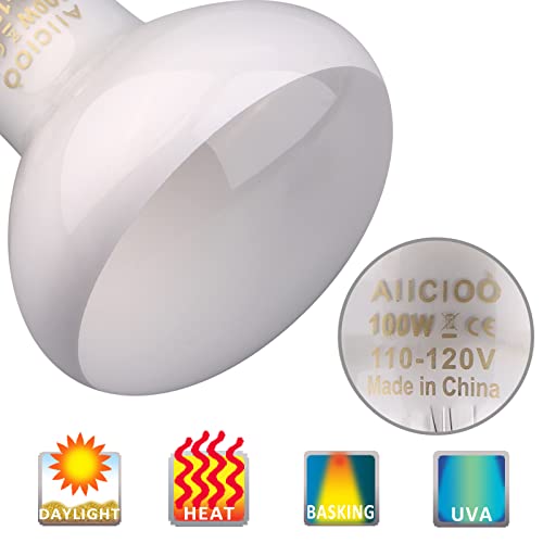Aiicioo Reptile Basking Light Bulb - 100W Reptile Heat Lamp 2 Pack UVA Daylight Amphibians Basking Bulb for Bearded Dragon Turtle Hermit Crab Gecko Lizard Daylight - color: ['White'], size: ['100W']