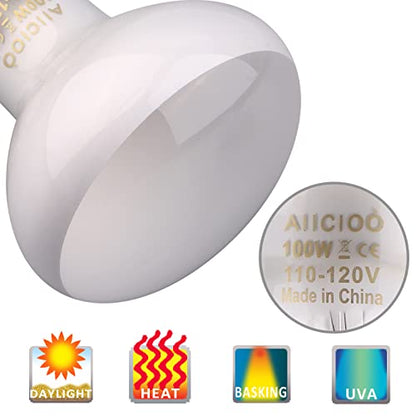 Aiicioo Reptile Basking Light Bulb - 100W Reptile Heat Lamp 2 Pack UVA Daylight Amphibians Basking Bulb for Bearded Dragon Turtle Hermit Crab Gecko Lizard Daylight - color: ['White'], size: ['100W']