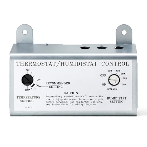 Attic Fan Thermostat and Humidistat, Adjustable Temperature and Humidity Controller 120V Thermostat Replacement for Power Attic Ventilators, Greenhouse Fan and Exhaust Fan