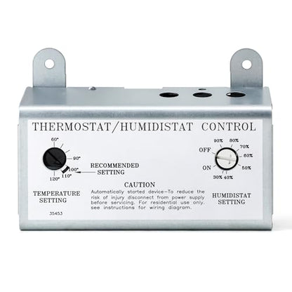 Attic Fan Thermostat and Humidistat, Adjustable Temperature and Humidity Controller 120V Thermostat Replacement for Power Attic Ventilators, Greenhouse Fan and Exhaust Fan