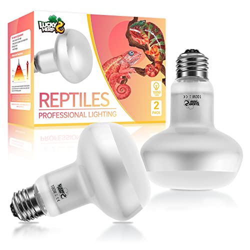 LUCKY HERP Intense Heat Lamp Bulbs for Reptiles 100W 2 Pack, UVA Daylight Reptile Heat Lamp, Reptile Basking Heat Light Bulb for Amphibian, Tortoise, Bearded Dragon, Lizard, Turtle, Snake Heating Use - color: Natural Basking Light Bulb, size: 100 Watts