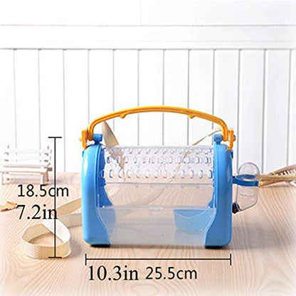kathson Hamster Cage Travel Carrier Portable Cage with Water Bottle Outgoing Cage and Adjustable Strap Pet Cage for Small Pet Hedgehog Sugar Glider Squirrel Mice（Blue） - size: Blue