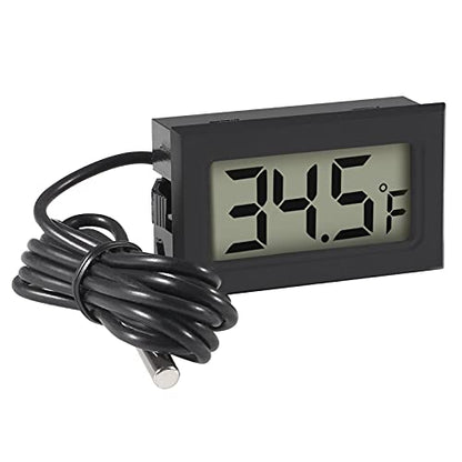 4pcs Digital LCD Thermometer, Fahrenheit Temperature Digital LCD Fridge Thermometer 1M Cable with Probe for Fridge Freezer Refrigerator Aquarium (Black, Fahrenheit)
