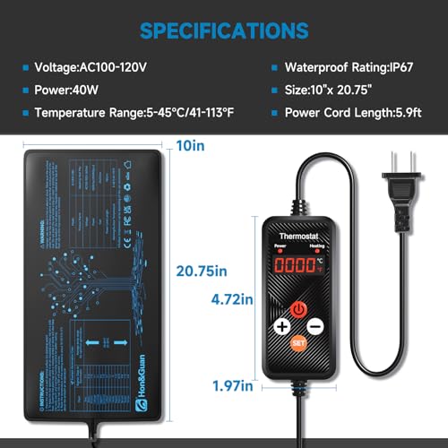 Hon&Guan 10"x 20.75" Seedling Heat Mat with Digital Thermostat Combo Set,Waterproof Plant Heating Pad for Germination,Indoor Gardening,Greenhouse - size: 10"x 20.75" 1 Pack