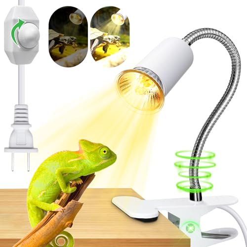 Reptile Heat Lamp,Tortoise Heat Lamp with 40CM Lengthened Gooseneck,Grow Light for Plant,Chick Basking Lighting,E27 Ceramic Lamp Holder,Clamp Light with Dimmable Switch,Metal Clip,for Lizards,No Bulb - color: Heat Lamp-white-1pc