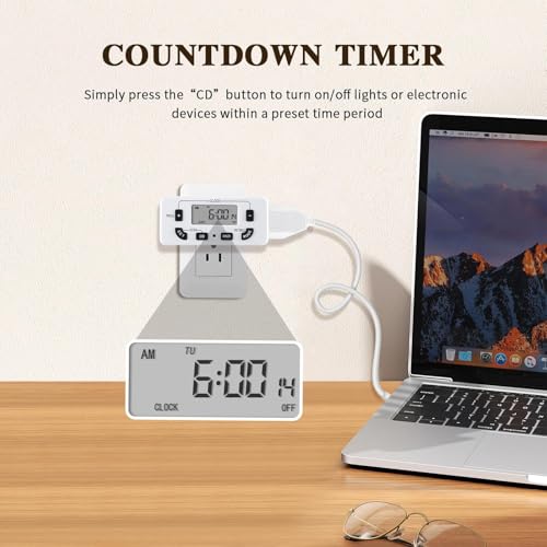 7 Day Programmable Digital Timer Outlet, Indoor Timer with Single Plug-in, Suitable for Lamp, Fan, Aquarium, 15A 1/2HP, 2 Pack - size: 2 PACK