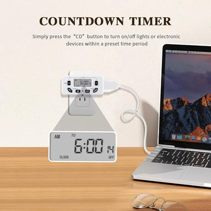 7 Day Programmable Digital Timer Outlet, Indoor Timer with Single Plug-in, Suitable for Lamp, Fan, Aquarium, 15A 1/2HP, 2 Pack - size: 2 PACK