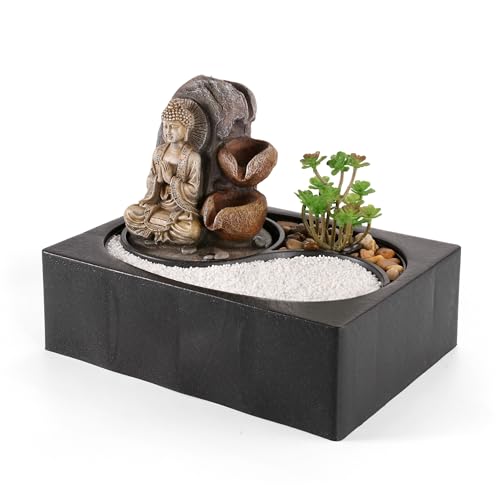 WICHEMI Waterfall Fountains Indoor Water Fountain Tabletop Fountain Zen Garden Buddha Fountain with LED Warm Light for Office Home and Bedroom Desktop Decor - color: Style-2