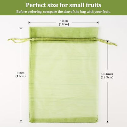 100Pcs Fruit Protection Bags, 4×6inch Fruit Netting Bags for Fruit Trees, Green Fruit Netting Cover Drawstring Mesh Bags Pest Barrier for Strawberry Blueberry Small Fruit - color: Green