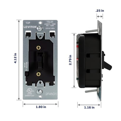 Leviton Toggle Slide LED Advanced Dimmer Switch for 150W Dimmable LED, Halogen and Incandescent Bulbs and Fixtures, TSL01-10E, Black - color: Black