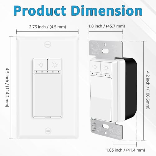Single Pole Dimmer Light Switch, Neutral Wire Required, Work with LED/CFL (150W Max) & Halogen/Incandescent (600W Max), Rocker Dimmer Switch,5 Brightness Levels, ETL/FCC Certified, 2-Pack - color: Single-Pole Push Dimmer