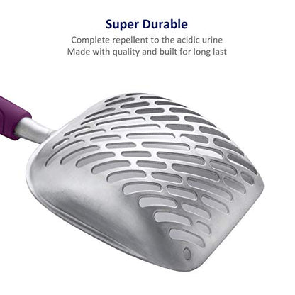 WePet Cat Litter Scoop, Aluminum Alloy Sifter, Kitty Metal Scooper, Deep Shovel with Diagonal Sifting Hole, Long Handle, Kitten Poop Lifter for Litter Box, Large Size, Violet Handle - color: #07 Violet, size: Large