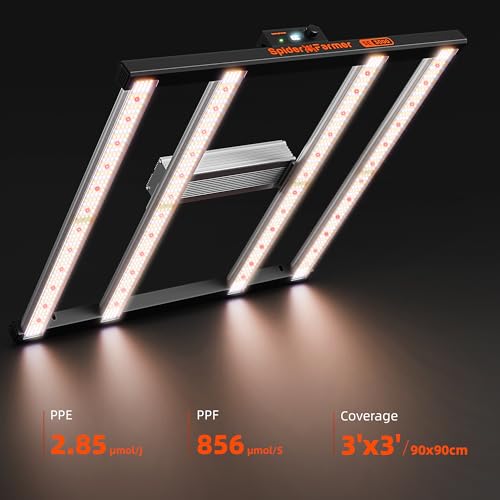 Spider Farmer SE3000 LED Grow Light, 300W Dimmable Full Spectrum, 3x3ft Coverage, App Control & Dimming Daisy Chain Bar Style Grow Lamp for Indoor Plants - size: 3x3 Coverage-300W