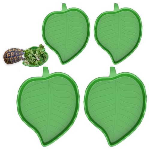 Pawfly 4 Pcs Leaf Reptile Water Dish, Reptile Water Bowl, Tortoise Habitat Accessories, Bearded Dragon Water Bowl, Pet Food Feeding Plate for Turtle Small Snake Lizard, 2 Sizes - color: Leaf-Shaped, size: 4 PCS