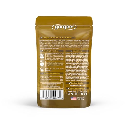 Gargeer Grassland Tortoise Salad Topper: Supercharge Healthy Diet Supplement - Essential Nutrition Care for Strength & Robust Immune System in Juveniles & Adults 16oz. Made in the USA - size: 1 Pound (Pack of 1)