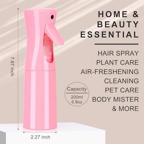 (Pink Hair Mister Spray Bottle，Spray Water Bottle Fine Mist Refillable Plants（6.8OZ /200ML） Barber，Showering Pets, Plants, travel, Ironing and Cleaning ﻿ ﻿ ﻿(Continuous Spray) - color: Pink