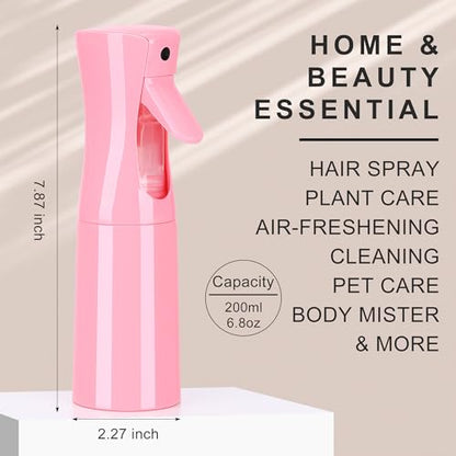 (Pink Hair Mister Spray Bottle，Spray Water Bottle Fine Mist Refillable Plants（6.8OZ /200ML） Barber，Showering Pets, Plants, travel, Ironing and Cleaning ﻿ ﻿ ﻿(Continuous Spray) - color: Pink