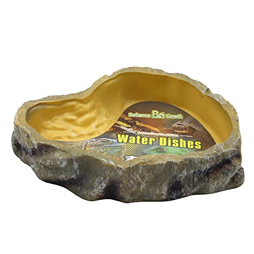 Reptile Water Dish,Resin Reptile Rock Food Feeder Bowl, Water and Food Bowl,Terrarium Decor for Leopard Gecko, Lizard,Spider,Turtle,Scorpion, Chameleon,Hermit Crabs (L, Yellow) - color: Yellow, size: L