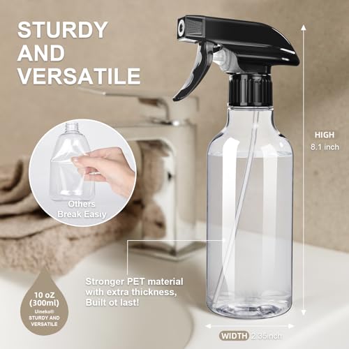 Spray Bottles 2-Pack, 10 Oz, Mist & Stream, Heavy Duty Spraying Empty Water Sprayer Bottle, BPA Free Plastic Refillable Containers for Cleaning Solutions, Plants, Hair, Essential Oils (Clear & Amber) - style: Clear & Amber