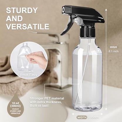 Spray Bottles 2-Pack, 10 Oz, Mist & Stream, Heavy Duty Spraying Empty Water Sprayer Bottle, BPA Free Plastic Refillable Containers for Cleaning Solutions, Plants, Hair, Essential Oils (Clear & Amber) - style: Clear & Amber