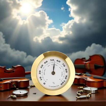 Golden Upgraded Hygrometer Humidity Meter Mini 38mm Round Glass Analog Hygrometers Suitable for Humidors Guitar Violin,Thermometer Hygrometers for Weather Hygrometer with Probe
