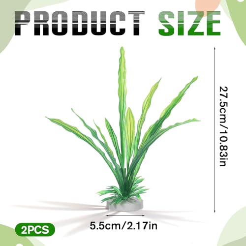 2 Pack Green Silk Plastic Fish Tank Decor 10.8'' Artificial Aquarium Plants Betta Leaf Hammock Artificial Silk Plants Goldfish Fish Plant Aquarium Decorations for Small Tank