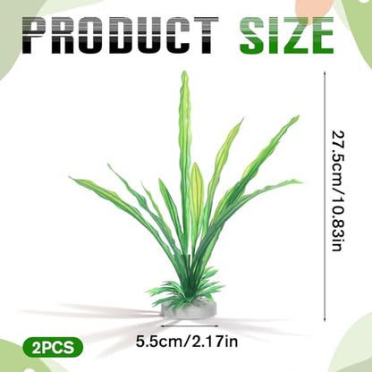 2 Pack Green Silk Plastic Fish Tank Decor 10.8'' Artificial Aquarium Plants Betta Leaf Hammock Artificial Silk Plants Goldfish Fish Plant Aquarium Decorations for Small Tank